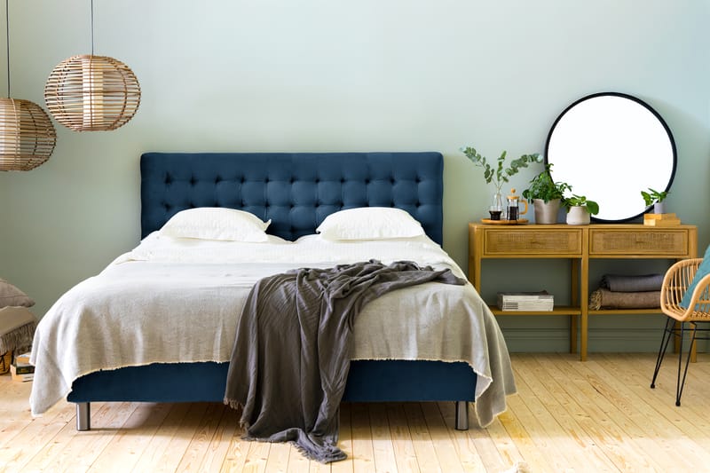 Ella Sengepakke 160x200 cm Ternet Gavl - Mørkeblå / velour - Møbler - Senge - Komplet sengepakke