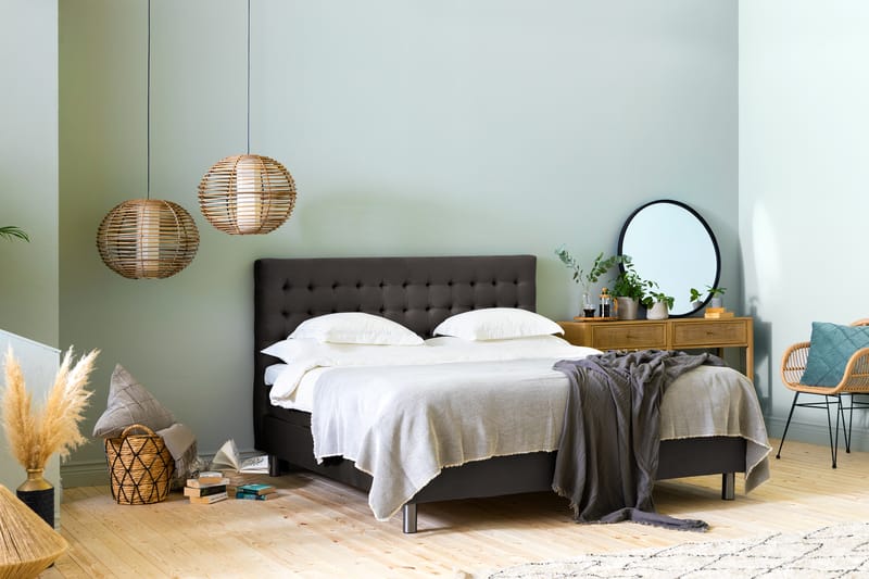Ella Sengepakke 160x200 cm Ternet Gavl - Mørkegrå / velour - Møbler - Senge - Komplet sengepakke