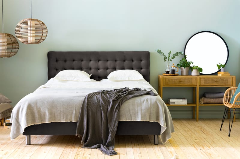 Ella Sengepakke 160x200 cm Ternet Gavl - Mørkegrå / velour - Møbler - Senge - Komplet sengepakke