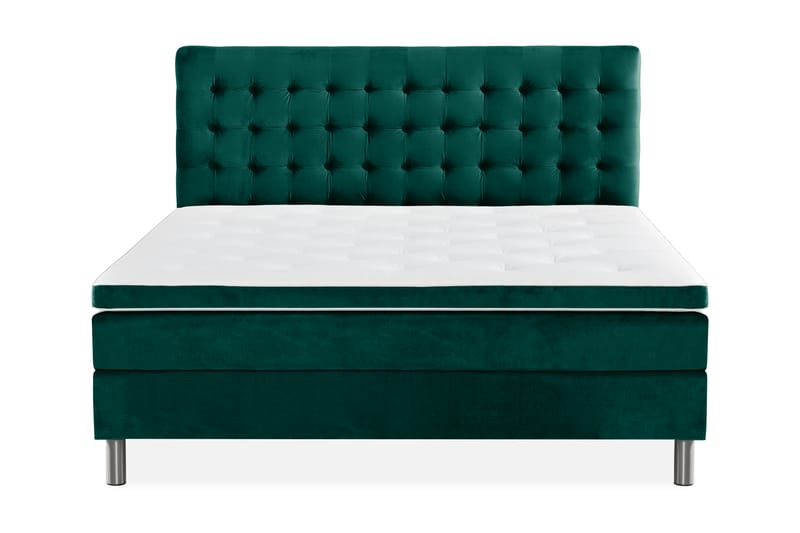 Ella Sengepakke 160x200 cm Ternet Gavl - Mørkegrøn / velour - Møbler - Senge - Komplet sengepakke