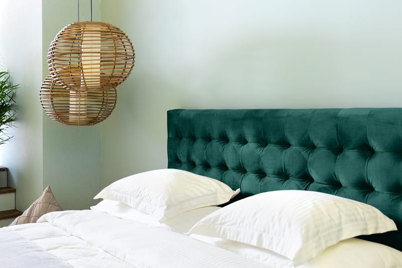 Ella Sengepakke 160x200 cm Ternet Gavl - Mørkegrøn / velour - Møbler - Senge - Komplet sengepakke