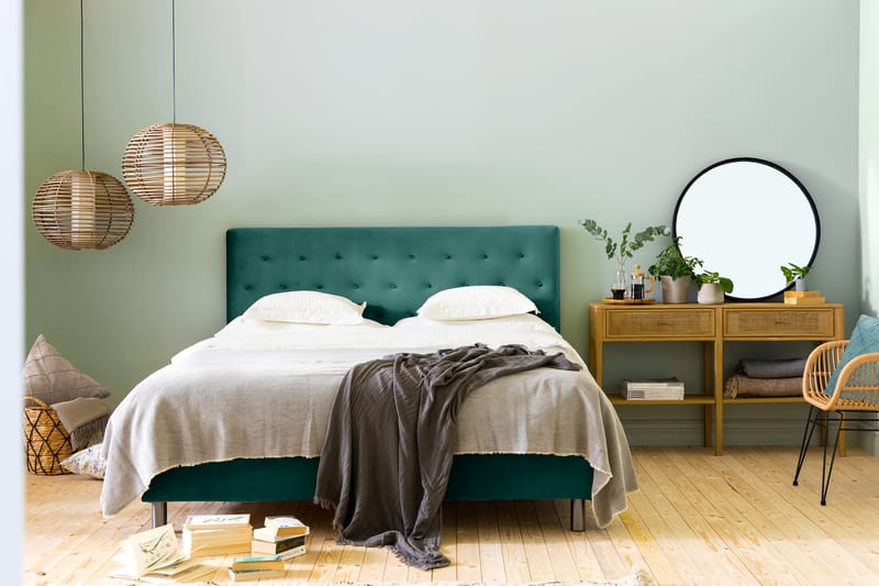 Ella Sengepakke 160x200 cm Pikeret Gavl - Mørkegrøn / velour - Møbler - Senge - Komplet sengepakke
