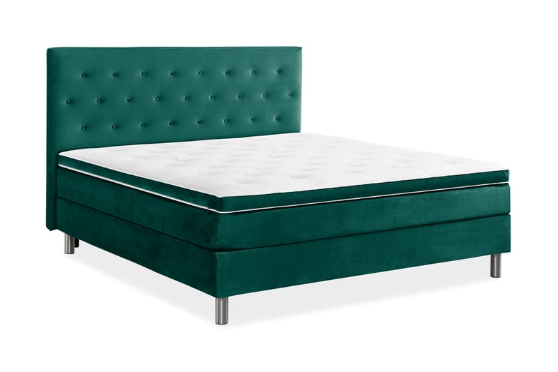 Ella Sengepakke 160x200 cm Pikeret Gavl - Mørkegrøn / velour - Møbler - Senge - Komplet sengepakke