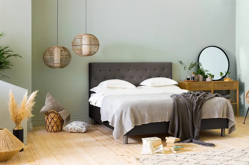 Ella Sengepakke 160x200 cm Pikeret Gavl - Mørkegrå / velour - Møbler - Senge - Kontinentalsenge