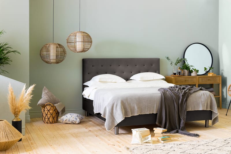 Ella Sengepakke 160x200 cm Pikeret Gavl - Mørkegrå / velour - Møbler - Senge - Kontinentalsenge