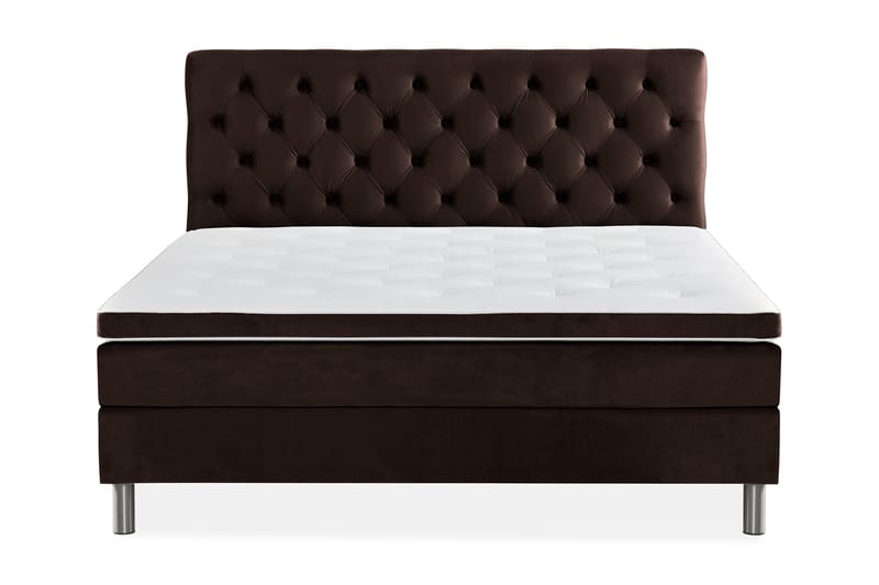 Ella Sengepakke 180x200 cm Dyb-syet hovedgavl - Brun / velour - Møbler - Senge - Komplet sengepakke