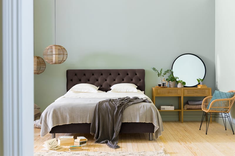 Ella Sengepakke 180x200 cm Dyb-syet hovedgavl - Brun / velour - Møbler - Senge - Komplet sengepakke
