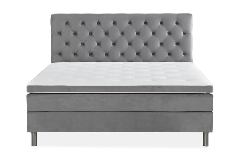Ella Sengepakke 180x200 cm Dyb-syet hovedgavl - Lys grå / velour - Møbler - Senge - Komplet sengepakke