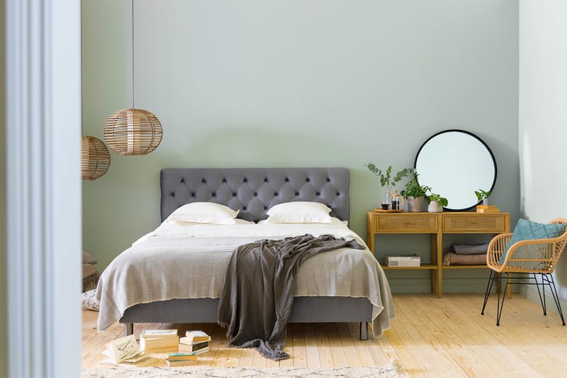 Ella Sengepakke 180x200 cm Dyb-syet hovedgavl - Lys grå / velour - Møbler - Senge - Kontinentalsenge