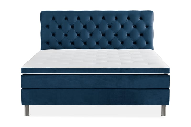 Ella Sengepakke 180x200 cm Dyb-syet hovedgavl - Mørkeblå / velour - Møbler - Senge - Komplet sengepakke