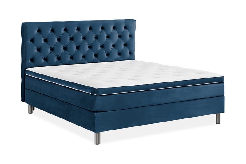 Ella Sengepakke 180x200 cm Dyb-syet hovedgavl - Mørkeblå / velour - Møbler - Senge - Komplet sengepakke