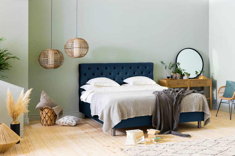 Ella Sengepakke 180x200 cm Dyb-syet hovedgavl - Mørkeblå / velour - Møbler - Senge - Komplet sengepakke