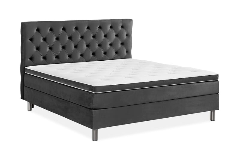 Ella Sengepakke 180x200 cm Dyb-syet hovedgavl - Mørkegrå / velour - Møbler - Senge - Kontinentalsenge