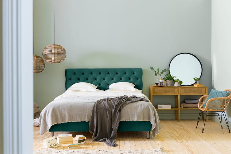 Ella Sengepakke 180x200 cm Dyb-syet hovedgavl - Mørkegrøn / velour - Møbler - Senge - Komplet sengepakke