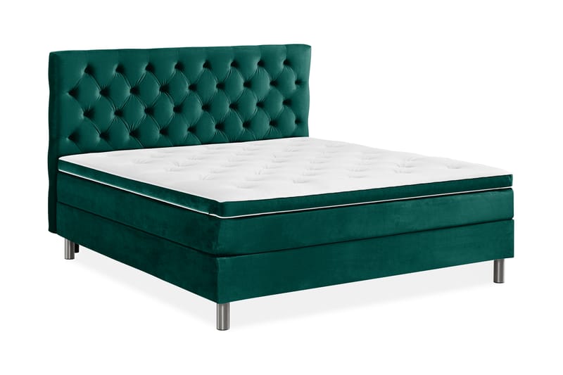 Ella Sengepakke 180x200 cm Dyb-syet hovedgavl - Mørkegrøn / velour - Møbler - Senge - Komplet sengepakke