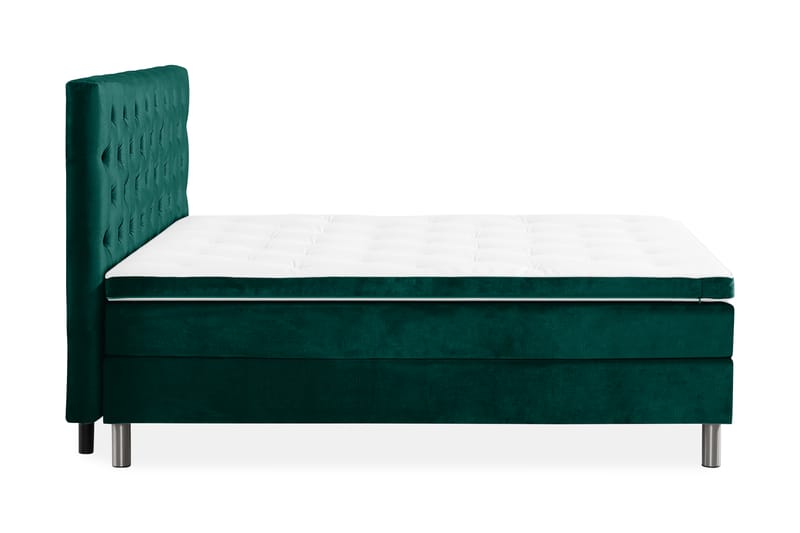 Ella Sengepakke 180x200 cm Dyb-syet hovedgavl - Mørkegrøn / velour - Komplet sengepakke - Kontinentalsenge - Dobbeltsenge