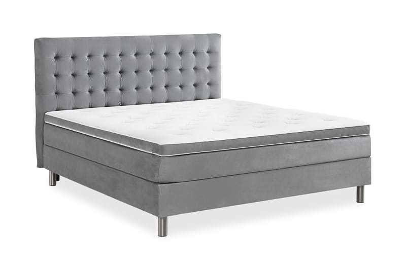 Ella Sengepakke 180x200 cm Ternet Gavl - Lys grå / velour - Møbler - Senge - Komplet sengepakke