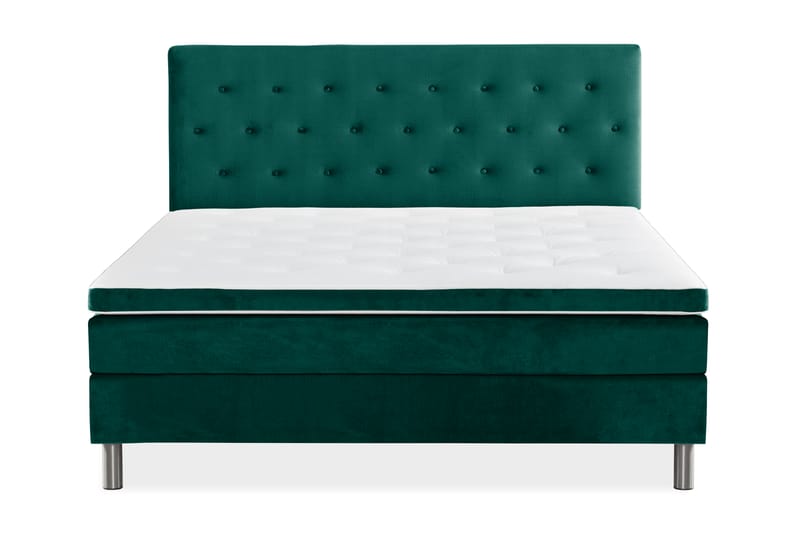 Ella Sengepakke 180x200 cm Pikeret Gavl - Mørkegrøn / velour - Møbler - Senge - Komplet sengepakke