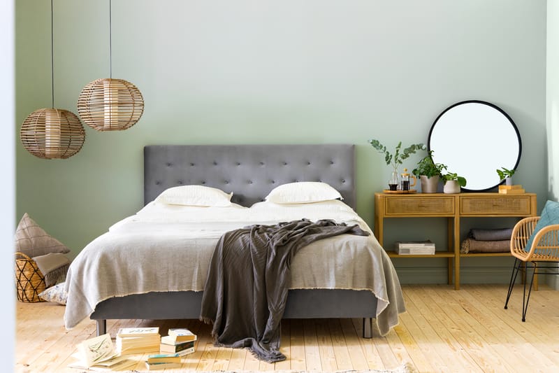Ella Sengepakke 180x200 cm Pikeret Gavl - Lys grå / velour - Møbler - Senge - Komplet sengepakke