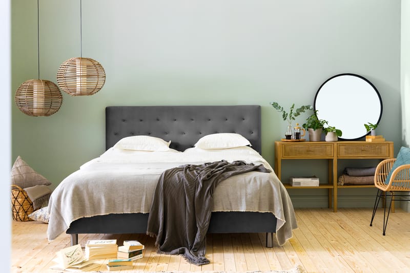 Ella Sengepakke 180x200 cm Pikeret Gavl - Mørkegrå / velour - Møbler - Senge - Komplet sengepakke