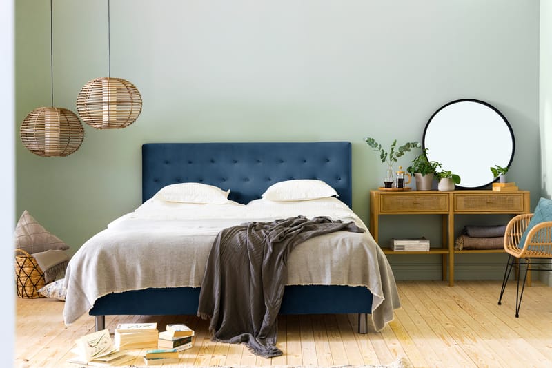 Ella Sengepakke 180x200 cm Pikeret Gavl - Mørkeblå / velour - Møbler - Senge - Kontinentalsenge