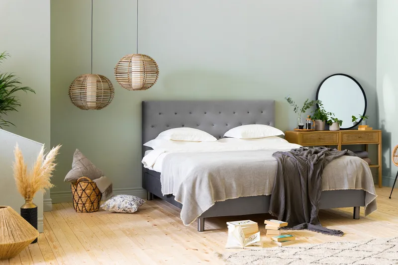 Ella Sengepakke 180x200 cm Pikeret Gavl - Lys grå / velour - Møbler - Senge - Kontinentalsenge