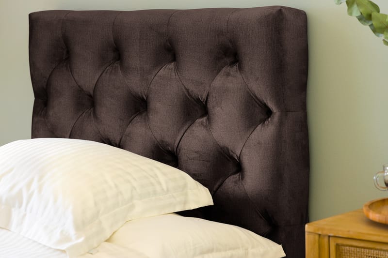 Ella Sengepakke 90x200 cm Dyb-syet hovedgavl - Brun / velour - Møbler - Senge - Komplet sengepakke