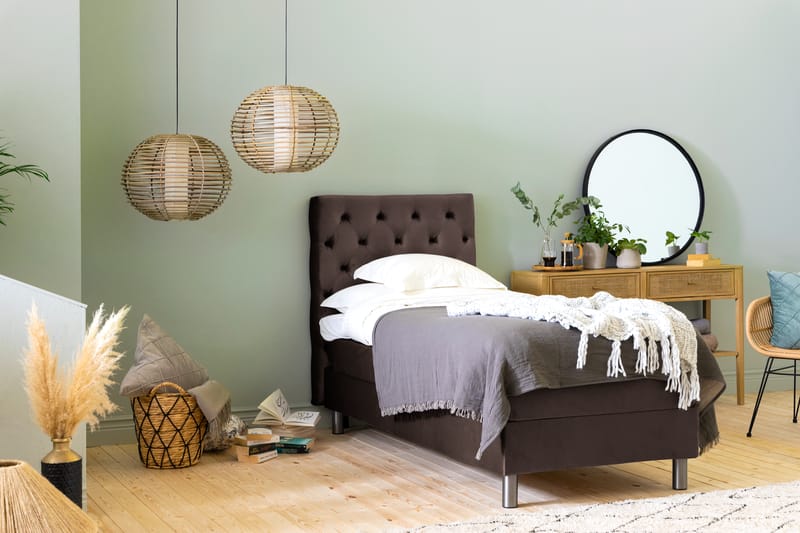 Ella Sengepakke 90x200 cm Dyb-syet hovedgavl - Brun / velour - Møbler - Senge - Komplet sengepakke