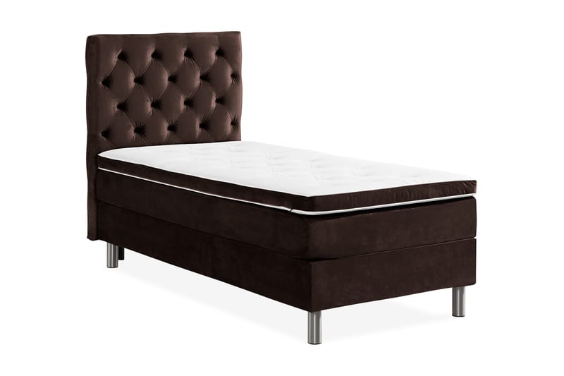 Ella Sengepakke 90x200 cm Dyb-syet hovedgavl - Brun / velour - Møbler - Senge - Komplet sengepakke