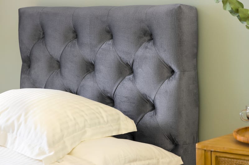 Ella Sengepakke 90x200 cm Dyb-syet hovedgavl - Lys grå / velour - Møbler - Senge - Komplet sengepakke