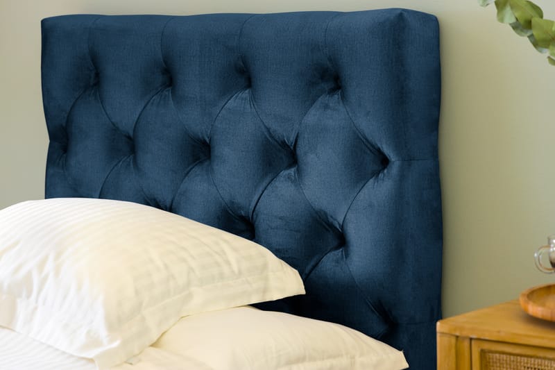 Ella Sengepakke 90x200 cm Dyb-syet hovedgavl - Mørkeblå / velour - Møbler - Senge - Komplet sengepakke