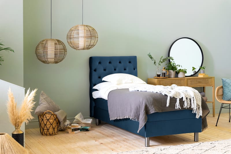 Ella Sengepakke 90x200 cm Dyb-syet hovedgavl - Mørkeblå / velour - Møbler - Senge - Komplet sengepakke
