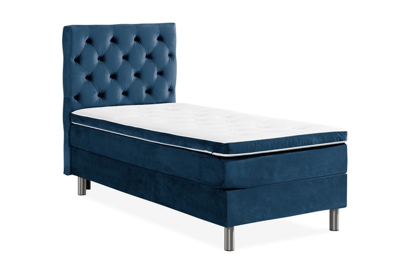Ella Sengepakke 90x200 cm Dyb-syet hovedgavl - Mørkeblå / velour - Møbler - Senge - Komplet sengepakke