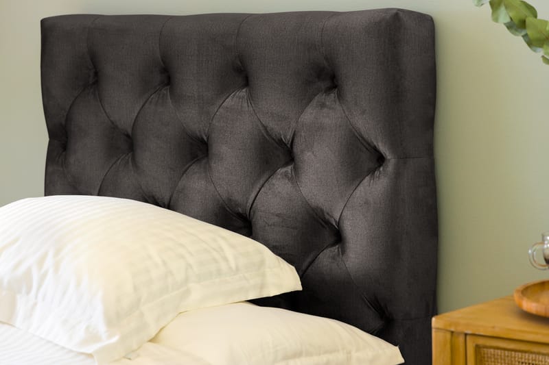 Ella Sengepakke 90x200 cm Dyb-syet hovedgavl - Mørkegrå / velour - Møbler - Senge - Komplet sengepakke