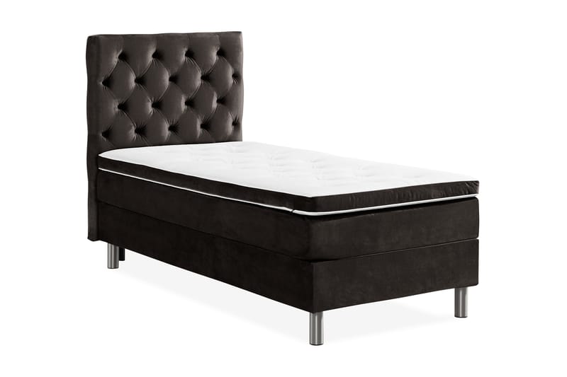 Ella Sengepakke 90x200 cm Dyb-syet hovedgavl - Mørkegrå / velour - Møbler - Senge - Komplet sengepakke