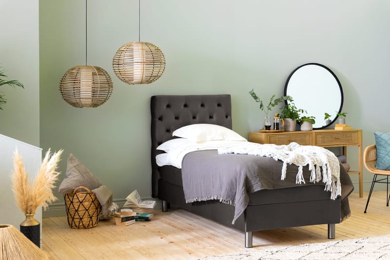 Ella Sengepakke 90x200 cm Dyb-syet hovedgavl - Mørkegrå / velour - Møbler - Senge - Kontinentalsenge