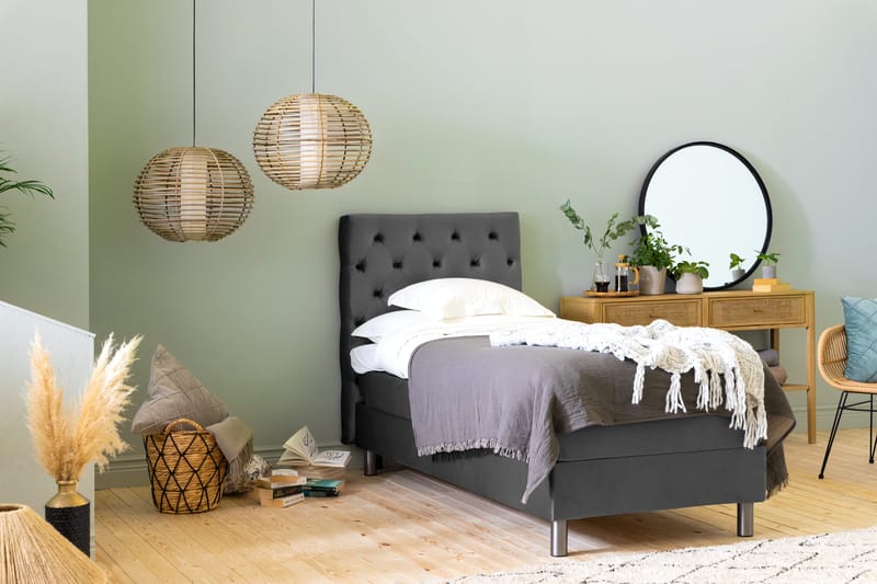 Ella Sengepakke 90x200 cm Dyb-syet hovedgavl - Mørkegrå / velour - Møbler - Senge - Kontinentalsenge