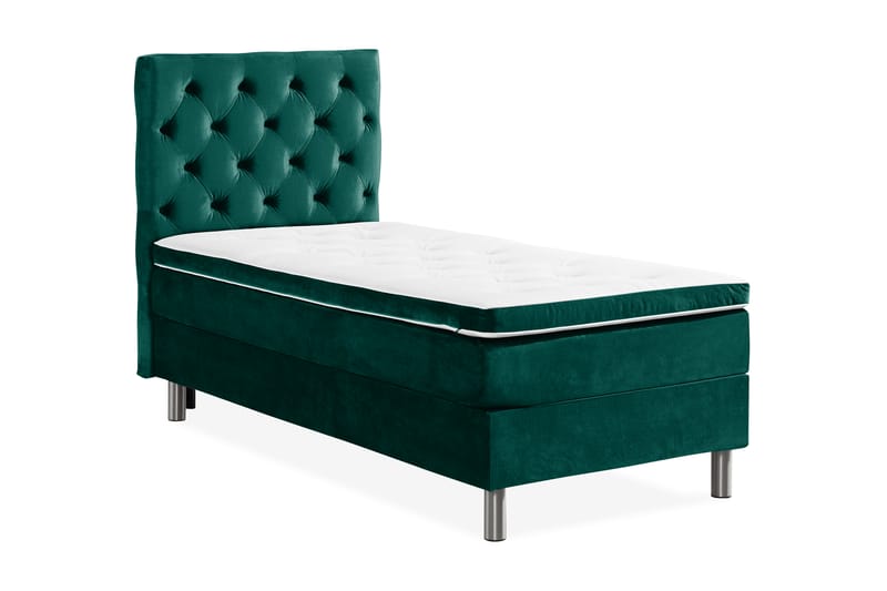 Ella Sengepakke 90x200 cm Dyb-syet hovedgavl - Mørkegrøn / velour - Møbler - Senge - Komplet sengepakke