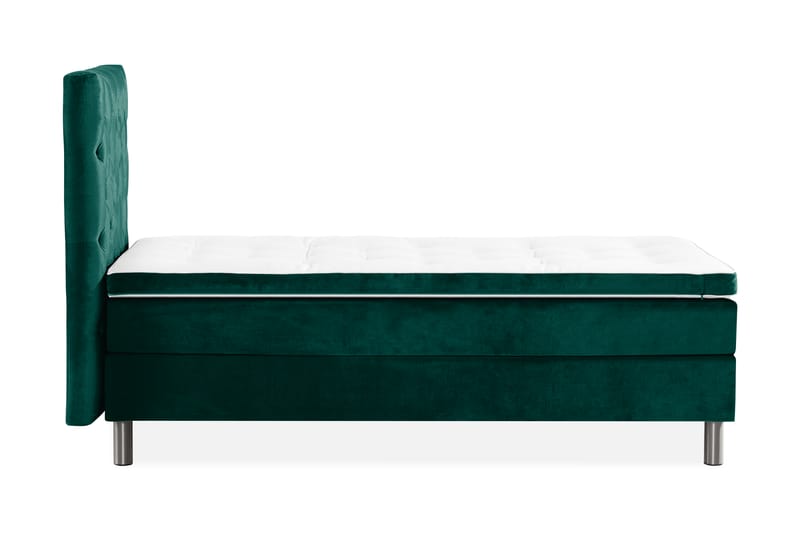 Ella Sengepakke 90x200 cm Dyb-syet hovedgavl - Mørkegrøn / velour - Komplet sengepakke - Kontinentalsenge