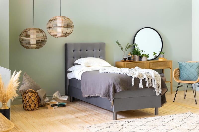 Ella Sengepakke 90x200 cm Ternet Gavl - Lys grå / velour - Møbler - Senge - Kontinentalsenge