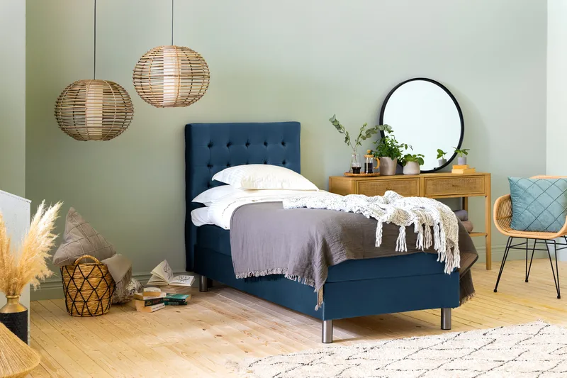 Ella Sengepakke 90x200 cm Ternet Gavl - Mørkeblå / velour - Møbler - Senge - Kontinentalsenge