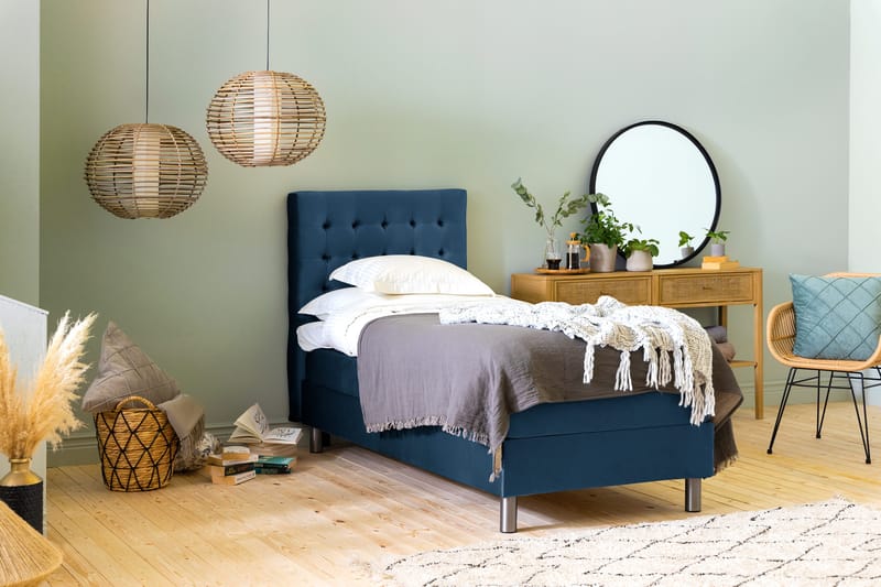 Ella Sengepakke 90x200 cm Ternet Gavl - Mørkeblå / velour - Møbler - Senge - Kontinentalsenge