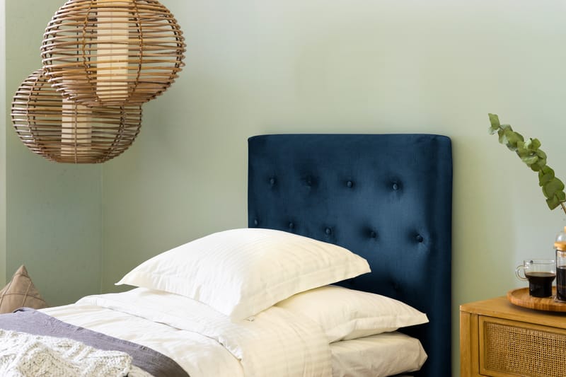 Ella Sengepakke 90x200 cm Pikeret Gavl - Mørkeblå / velour - Møbler - Senge - Komplet sengepakke