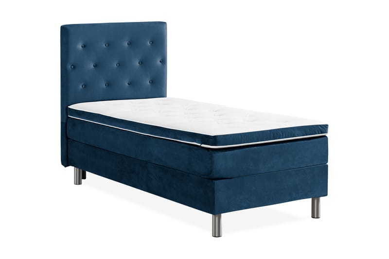 Ella Sengepakke 90x200 cm Pikeret Gavl - Mørkeblå / velour - Møbler - Senge - Komplet sengepakke