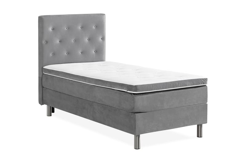 Ella Sengepakke 90x200 cm Pikeret Gavl - Lys grå / velour - Møbler - Senge - Komplet sengepakke