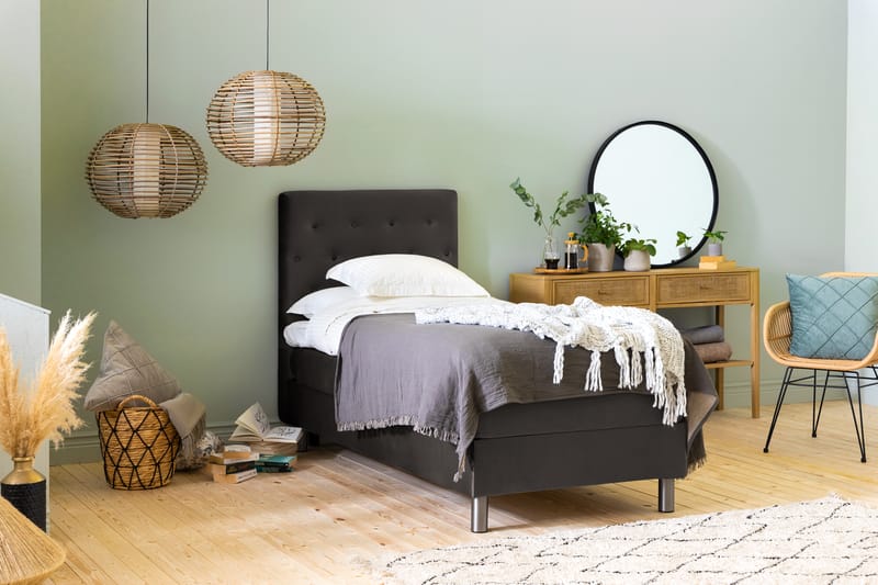 Ella Sengepakke 90x200 cm Pikeret Gavl - Mørkegrå / velour - Møbler - Senge - Komplet sengepakke
