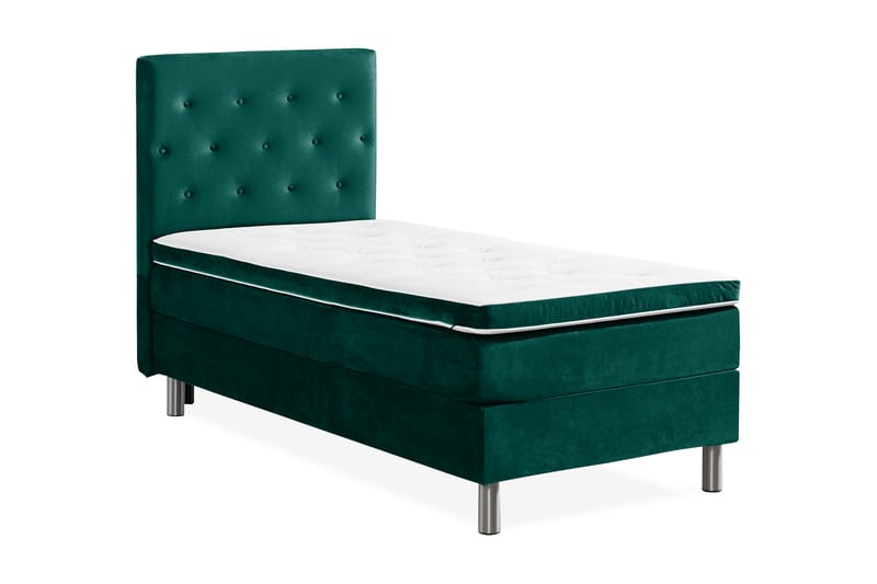 Ella Sengepakke 90x200 cm Pikeret Gavl - Mørkegrøn / velour - Møbler - Senge - Komplet sengepakke