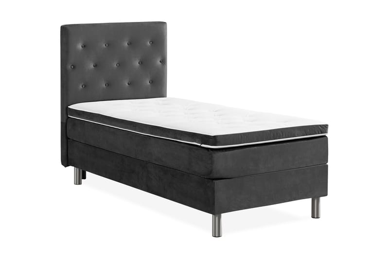 Ella Sengepakke 90x200 cm Pikeret Gavl - Mørkegrå / velour - Møbler - Senge - Komplet sengepakke