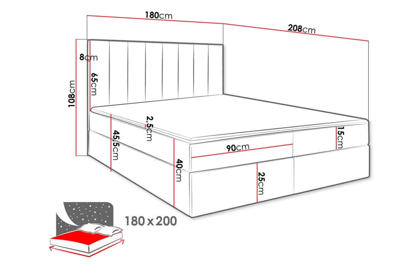 Esher Kontinentalseng 180x200 cm Medium - Sort - Møbler - Senge - Kontinentalsenge