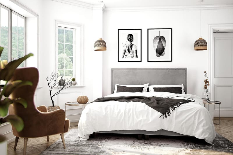 Faylor Lyx Velour 180x200 - Lysegrå - Møbler - Senge - Kontinentalsenge